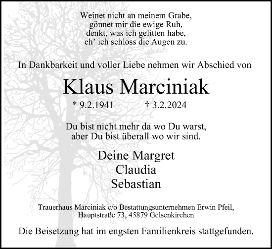 Traueranzeige von Klaus Marciniak von Tageszeitung
