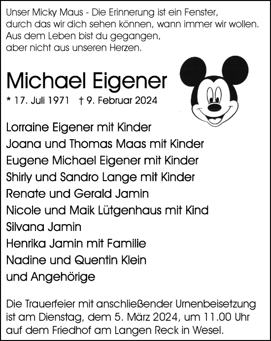 Traueranzeige von Michael Eigener von Tageszeitung