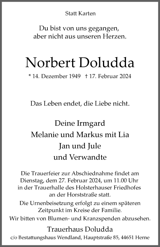 Traueranzeige von Norbert Doludda von Tageszeitung