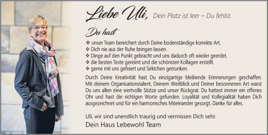 Traueranzeige von Ulrike Schruff von Tageszeitung