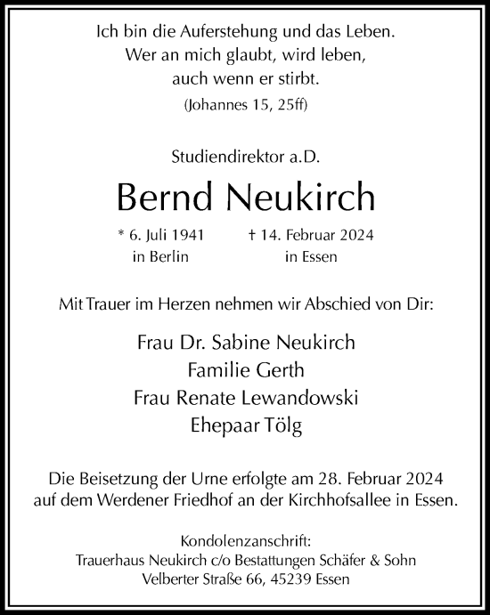 Traueranzeige von Bernd Neukirch von Tageszeitung