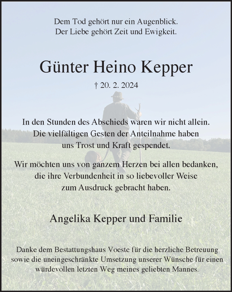  Traueranzeige für Günter Heino Kepper vom 30.03.2024 aus Tageszeitung