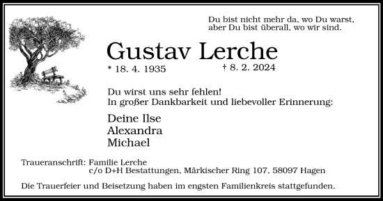Traueranzeige von Gustav Lerche von Tageszeitung