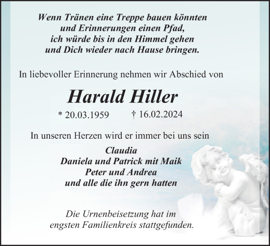 Traueranzeige von Harald Hiller von Tageszeitung