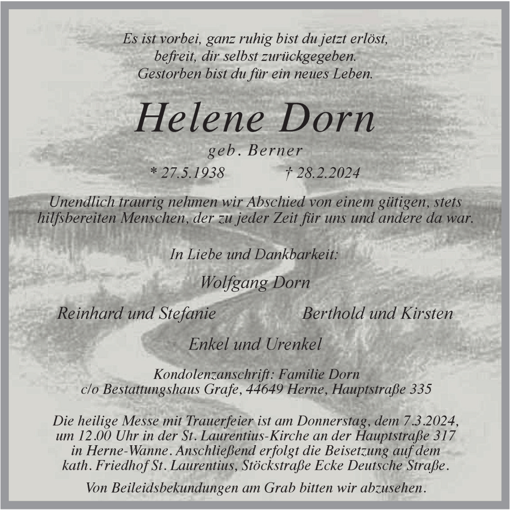  Traueranzeige für Helene Dorn vom 02.03.2024 aus Tageszeitung