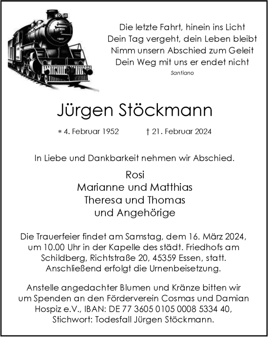 Traueranzeige von Jürgen Stöckmann von Tageszeitung