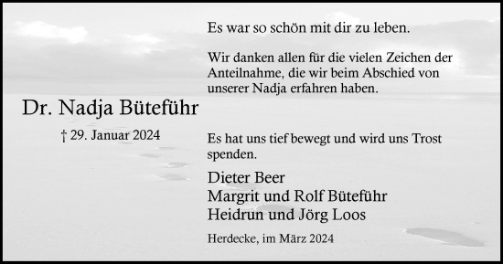 Traueranzeige von Nadja Büteführ von Tageszeitung