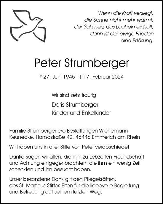 Traueranzeige von Peter Strumberger von Tageszeitung