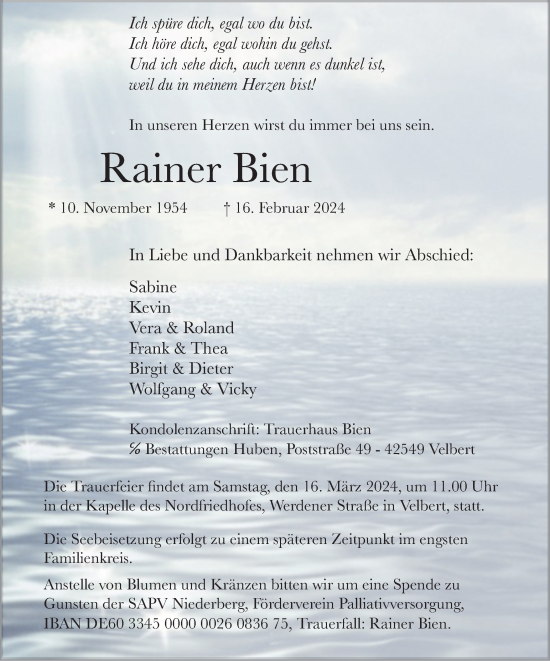 Traueranzeige von Rainer Bien von Tageszeitung