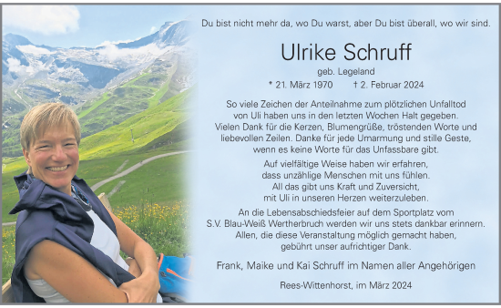 Traueranzeige von Ulrike Schruff von Tageszeitung