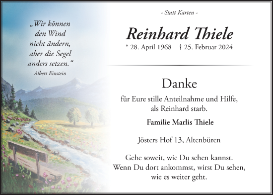 Traueranzeige von Reinhard Thiele von Tageszeitung