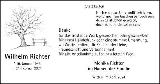 Traueranzeige von Wilhelm Richter von Tageszeitung