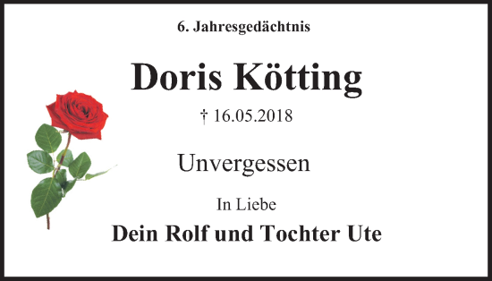 Traueranzeige von Doris Kötting von Tageszeitung