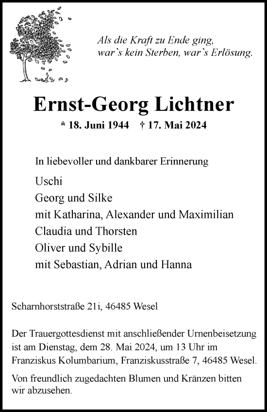 Traueranzeige von Ernst-Georg Lichtner von Tageszeitung