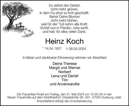 Traueranzeige von Heinz Koch von Tageszeitung