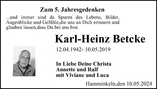 Traueranzeige von Karl-Heinz Betcke von Tageszeitung