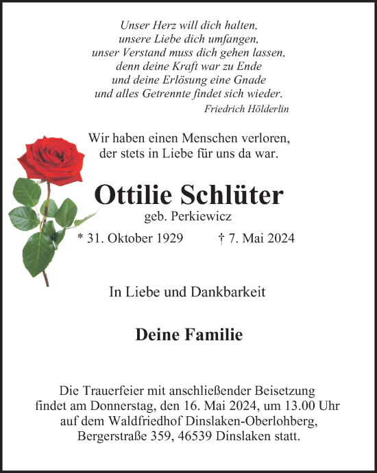 Traueranzeige von Ottilie Schlüter von Tageszeitung