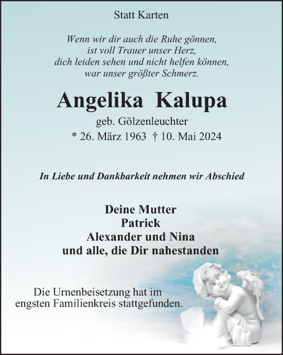 Traueranzeige von Angelika Kalupa von Tageszeitung