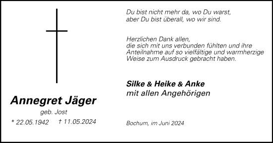 Traueranzeige von Annegret Jäger von Tageszeitung