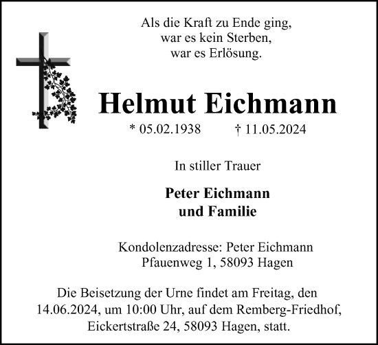 Traueranzeige von Helmut Eichmann von Tageszeitung