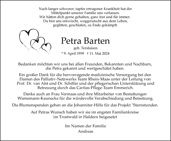 Traueranzeige von Petra Barten von Tageszeitung