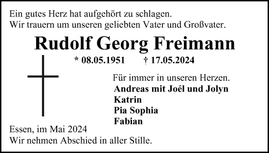 Traueranzeige von Rudolf Georg Freimann von Tageszeitung