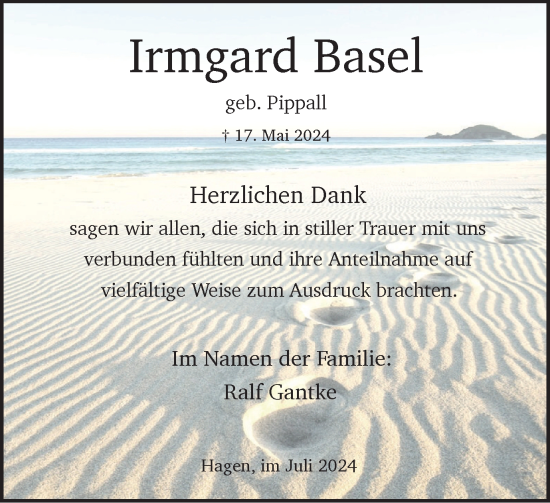 Traueranzeige von Irmgard Basel von Tageszeitung