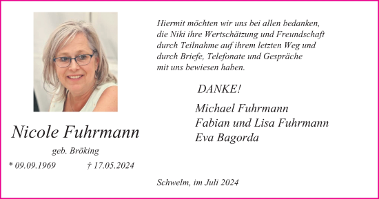Traueranzeige von Nicole Fuhrmann von Tageszeitung