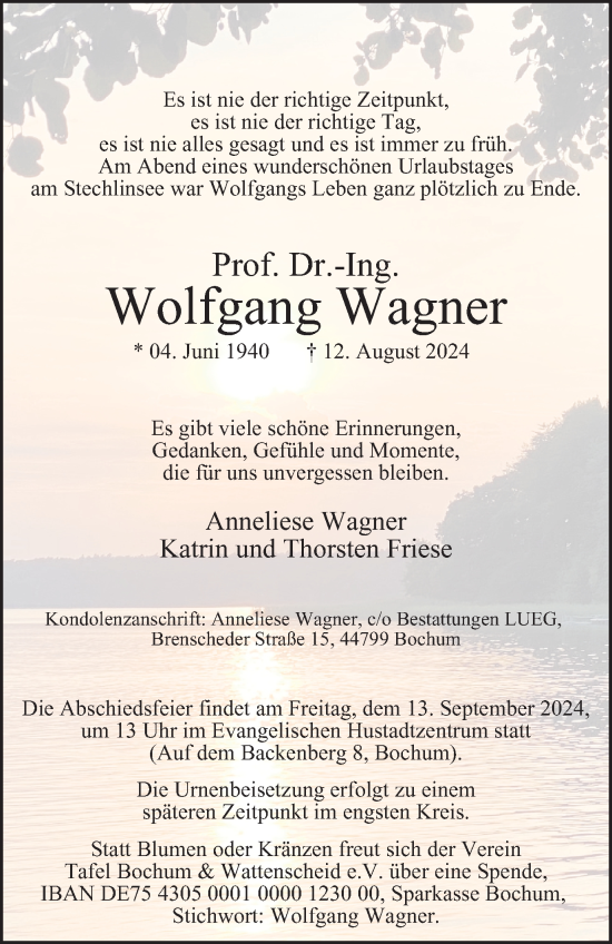 Traueranzeige von Wolfgang Wagner von Tageszeitung