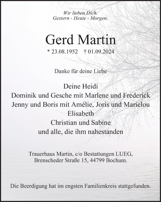 Traueranzeige von Gerd Martin von Tageszeitung