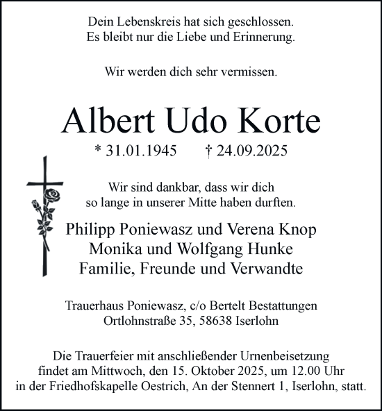 Traueranzeige von Albert Udo Korte von Tageszeitung