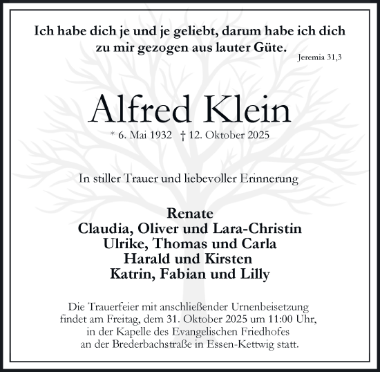 Traueranzeige von Alfred Klein von Tageszeitung