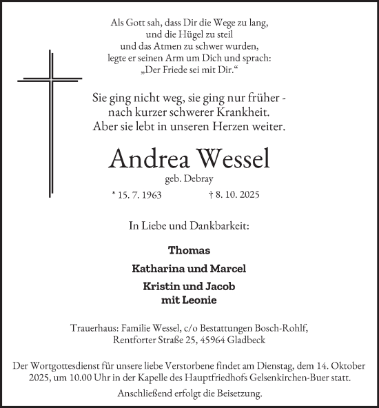 Traueranzeige von Andrea Wessel von Tageszeitung