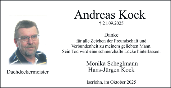 Traueranzeige von Andreas Kock von Tageszeitung