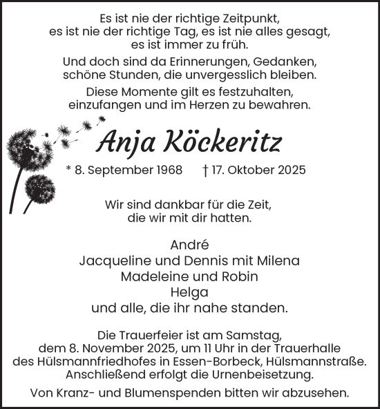 Traueranzeige von Anja Köckeritz von Tageszeitung