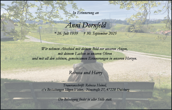 Traueranzeige von Anni Dornfeld von Tageszeitung