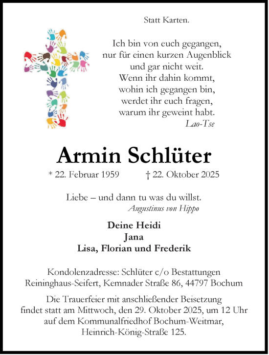 Traueranzeige von Armin Schlüter von Tageszeitung