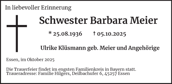 Traueranzeige von Barbara Meier von Tageszeitung