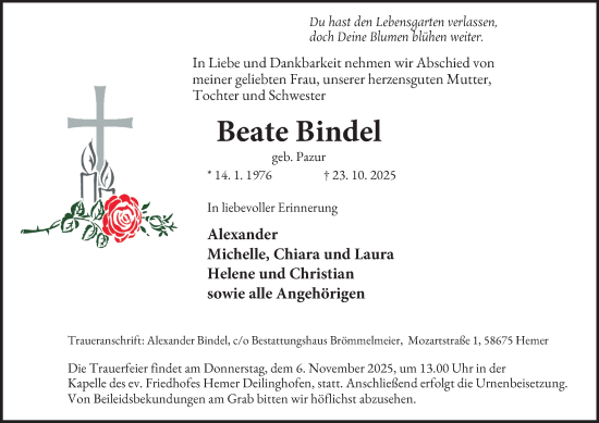 Traueranzeige von Beate Bindel von Tageszeitung
