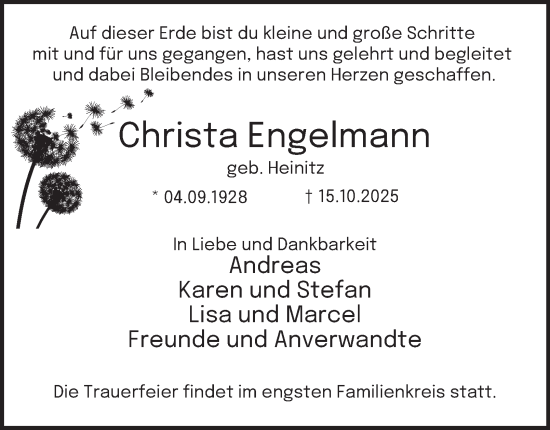 Traueranzeige von Christa Engelmann von Tageszeitung