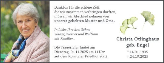 Traueranzeige von Christa Otlinghaus von Tageszeitung
