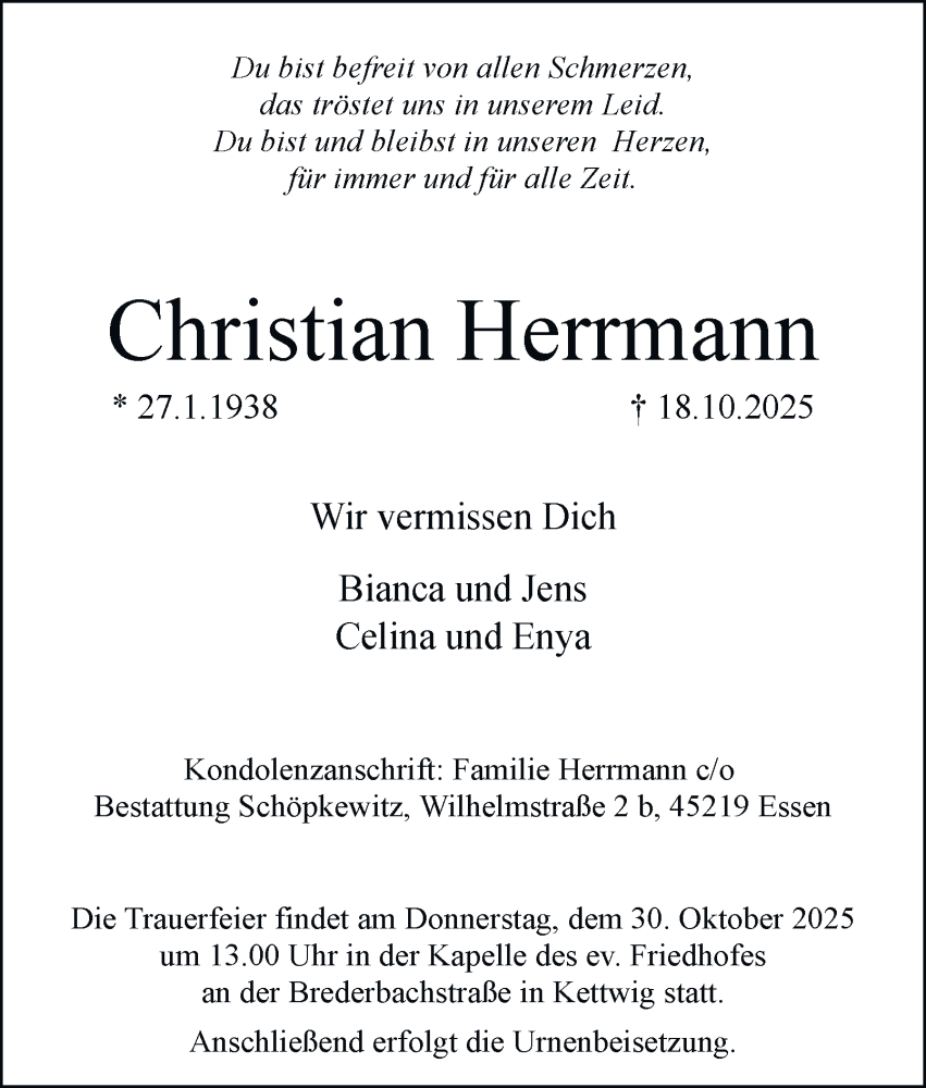  Traueranzeige für Christian Herrmann vom 25.10.2025 aus Tageszeitung