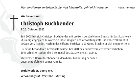 Traueranzeige von Christoph Buchbender von Tageszeitung