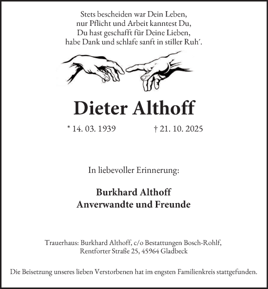 Traueranzeige von Dieter Althoff von Tageszeitung