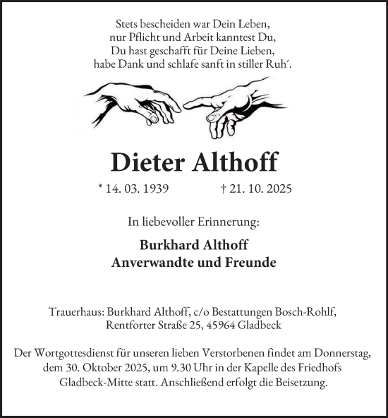 Traueranzeige von Dieter Althoff von Tageszeitung