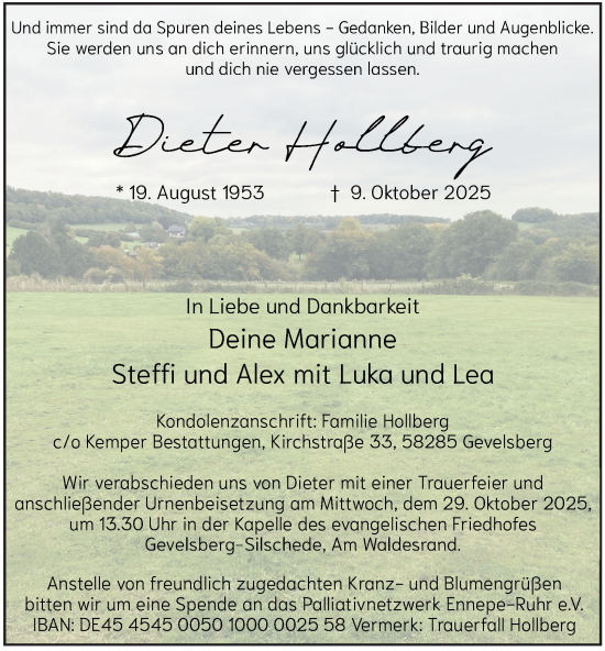 Traueranzeige von Dieter Hollberg von Tageszeitung