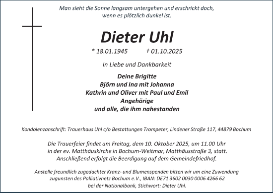 Traueranzeige von Dieter Uhl von Tageszeitung