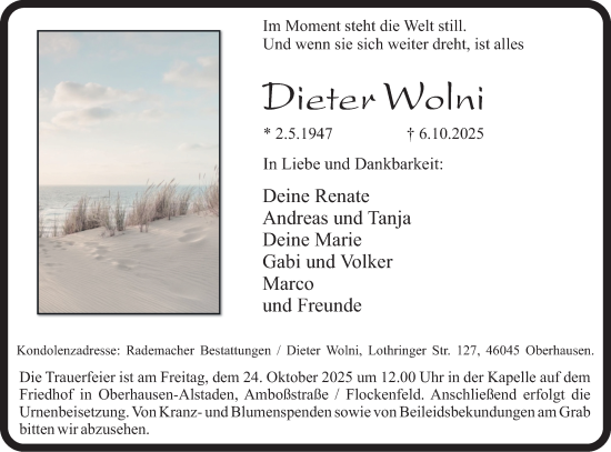 Traueranzeige von Dieter Wolni von Tageszeitung