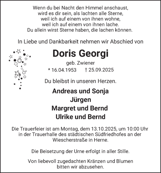 Traueranzeige von Doris Georgi von Tageszeitung