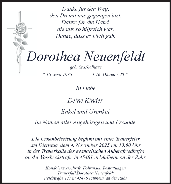Traueranzeige von Dorothea Neuenfeldt von Tageszeitung